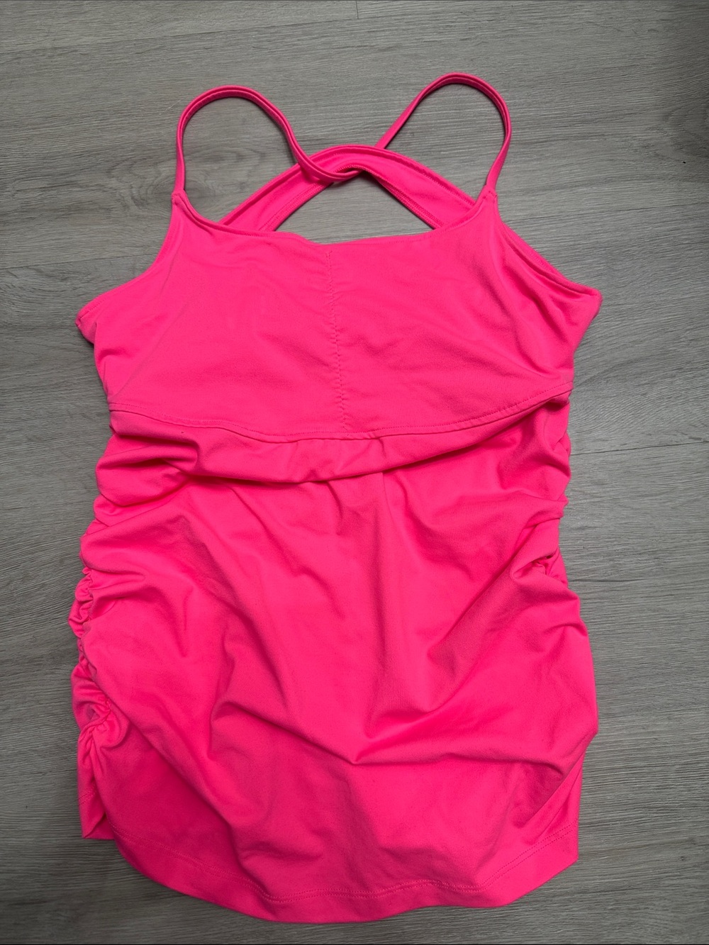 Victoria's Secret Hot Pink Ruched Strappy Athletic Tank with built-in Sports Bra